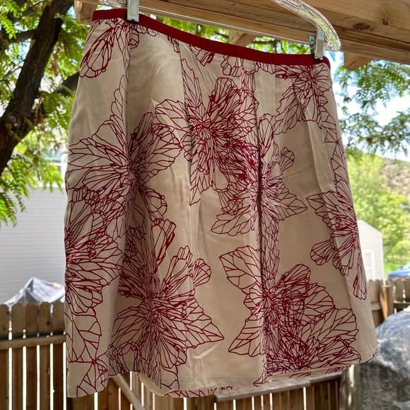 Gap NWT Silk Cotton Floral Lined Skirt Dark Red Holidays Christmas - Picture 3 of 14